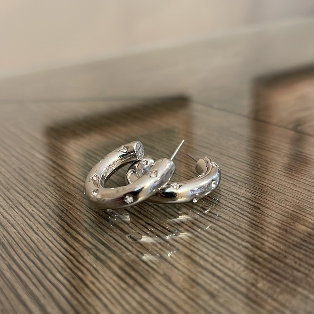 Jane Marie Silver Tubular Hoop/Clear Crystals - Picture 9 of 17